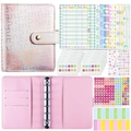 Classeur de budget A7 holographique rose avec 12 pochettes zippées et fiches colorées - Ensemble Complet Classeur de Budget (Incl. Pochettes Zippées/Cartes/Autocollants) / Dégradé Rose Orange