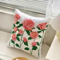 White square cushion featuring 3D pink tulip embroidery with soft tufted floral details - Romantic Rose (Cover Only)