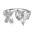 Adjustable S925 silver ring featuring letter X and heart-shaped cubic zirconia stone - Silver Letter X
