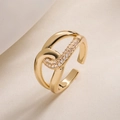 Eleganter 18K vergoldeter geometrischer Ring mit Zirkonia-Inlay für Damen, verstellbar - Einstellbar Offen / 14539 Verdrehter Stromlinien-Stil