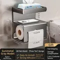 Wall-mounted gun grey aluminum bathroom tissue holder with top shelf and roll rack - Space Aluminum / Gun Grey Three Layer Storage Rack