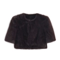 Chaqueta corta de piel sintética marrón oscuro con cuello redondo y manga corta - XS / café