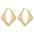Textured square hoop earrings in 18K gold finish with hammered geometric surface - Gold Color Hammered Rhombus Hoop (WG-0754)