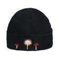 Winter black knit beanie with cute mushroom embroidery and warm folded cuff design - M (56-58cm) / Three Mushrooms Embroidery Style (B)