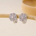 Silver-finish floral hoop earrings featuring sparkling white cubic zirconia petal accents - Six-petal Flower Pavé Zirconia Huggie-Silver