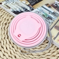 Pink collapsible silicone cup with a cute panda lid design and grey carrying strap - Bear Style (Pink)
