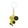 Close-up of a yellow cartoon excavator keychain made of soft PVC with a metal ring - Excavator (Style 6)