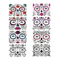 Lot de 8 tatouages de visage Halloween Sugar Skull colorés avec fleurs et toiles d'araignée - Ensemble Combiné FL001-008 (8 feuilles)