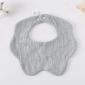 Light grey petal-shaped muslin cotton baby bib with 360-degree rotation design - Gauze Flower Bandage - Gray