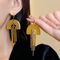 Gold-plated long tassel earrings with hammer-textured semi-circle drop design - Letter N Arc Geometric Tassel (45#)