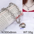 Silver chunky heart necklace with 8mm chain and OT buckle, 55g weight for women - Steel Color Necklace (500x8mm)