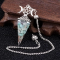 Silver crescent moon resin pendant with turquoise stones and a mystic pentagram charm - Amazonite
