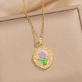 Elegante collana dorata con ciondolo tulipano viola in stile pittura a olio Monet - Tulipano Traforato - Rosa (A18 Rosa)