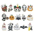 Set di ciondoli smaltati Halloween con fantasmi zucche e pipistrelli su bianco - Set 15pz Nuovi Ciondoli Smalto Halloween