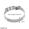 Detail showing dimensions of silver mesh bracelet with length 20cm and width 10mm - Stainless Steel Mesh / Silver Mesh Belt