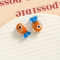 Cute orange and blue fish glass charm with large eyes for DIY jewelry making - 3D Color Matching Fish / Bright Orange and Blue