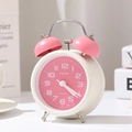 Pink and white metal double bell loud alarm clock with quiet quartz movement for students - H201 Silent Alarm Clock (Pink)