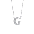 Silver letter G necklace pendant with clear cubic zirconia on white background - Letter G