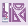 4-piece purple aluminum alloy geometry set with 20cm ruler and protractor in storage case - Purple - 20cm Boxed