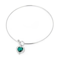 Silver stainless steel heart bangle featuring a faceted green glass stone pendant - Silver Emerald Green Heart Style (KN17793-Z)