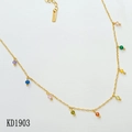 Minimalistische goldene Edelstahlkette mit bunten facettierten Perlenanhängern KD1903 - Goldene Halskette (KD1903)