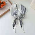 French style thin silk scarf with black geometric lines and white satin finish - Minimalist Geometric Lines