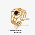 Gold stainless steel adjustable ring featuring a black round stone and beaded design - Size 7 (Adjustable) / Obsidian Style
