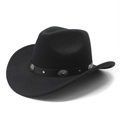 Detail of black felt cowboy hat with leather band and vintage silver floral metal conchos - M(56-59CM) / Black