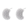 Detail of C-shaped drop earrings featuring meticulously inlaid tiny white pearls - White Gold Narrow Surface