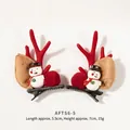 Christmas reindeer antler hair clips featuring snowman charms and red plush pom-poms - Red Flocked Snowman Antler Style (AFTS6-5)