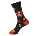 Schwarze mittelhohe Socken mit orangefarbener Spitze und Ferse sowie Totenkopf-Motiv - 1382-Schwarzer Schädel Floral II