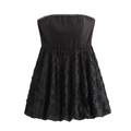Sexy black strapless mini dress with lace patchwork hem and backless design for women - XS / Black