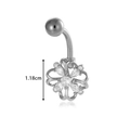 Silver stainless steel belly ring with sparkling rhinestone four-leaf clover pendant - Silver Four-Leaf Clover (0199-6# Silver)