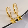 Eleganti orecchini a cerchio dorati con piccoli diamanti e pietra gialla quadrata - Oro/Pietra Gialla