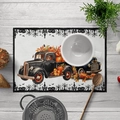 Halloween cotton linen placemat featuring vintage trucks, pumpkins, and spooky silhouettes - Style 04-Encrypted Linen / 30*45cm(32g)