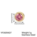 Golden stainless steel round pendant with pink rhinestone and 0.6cm dimension labels - July Rose