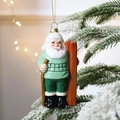 Christmas Santa Claus ornament with green plaid jacket hanging on a frosted pine branch - Green Santa Claus (6.5*3.4*11.8cm)