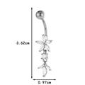 Silver stainless steel navel ring with dangling zircon flower pattern measuring 3.62cm - 0188-4# Flower Drop Style / Silver