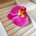 3D rose pink lily flower hair claw clip with orange center and pearl embellishment - Purple Orchid Duckbill Clip (107#)