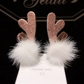 Sparkly champagne gold reindeer antler hair clips with white faux fur pom poms - 16# Brown Glitter Antler Clip with White Fur