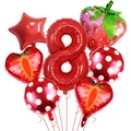 Detailed strawberry theme party set with red number 8 balloon and fruit shape decorations - Strawberry Kit (Style Eight)