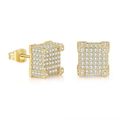 Hip hop style square iced out stud earrings with full white zircon stones in gold plating - Gold