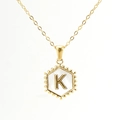 Golden 18K stainless steel hexagonal necklace with letter K on mother of pearl - With Chain / Gold - Letter K