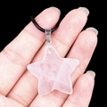 Natural pink quartz pentagram star pendant with black braided cord necklace - 30mm Rose Quartz