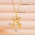 Gold teddy bear pendant necklace with heart-shaped zircon and 40+5cm chain specs - Gold Bear with White Heart (2725)