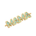 Golden MAMA letter pendant with light blue enamel inlay and side connector loops - Gold Plated MAMA Letter Aqua Blue Enamel