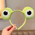 Plush green frog headband with cute large eyes, soft hair accessory for girls - Light Green Frog
