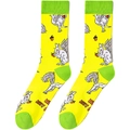 Detail view of yellow cotton socks with green accents and squirrel nut pattern print - A1968-Yellow Squirrel