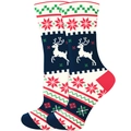 Chaussettes de Noël avec motifs de renne et flocon de neige en maille bleu foncé - Renne Marine