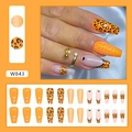 Orange leopard print press-on nails with glitter accents and French heart designs - W843 Orange Leopard